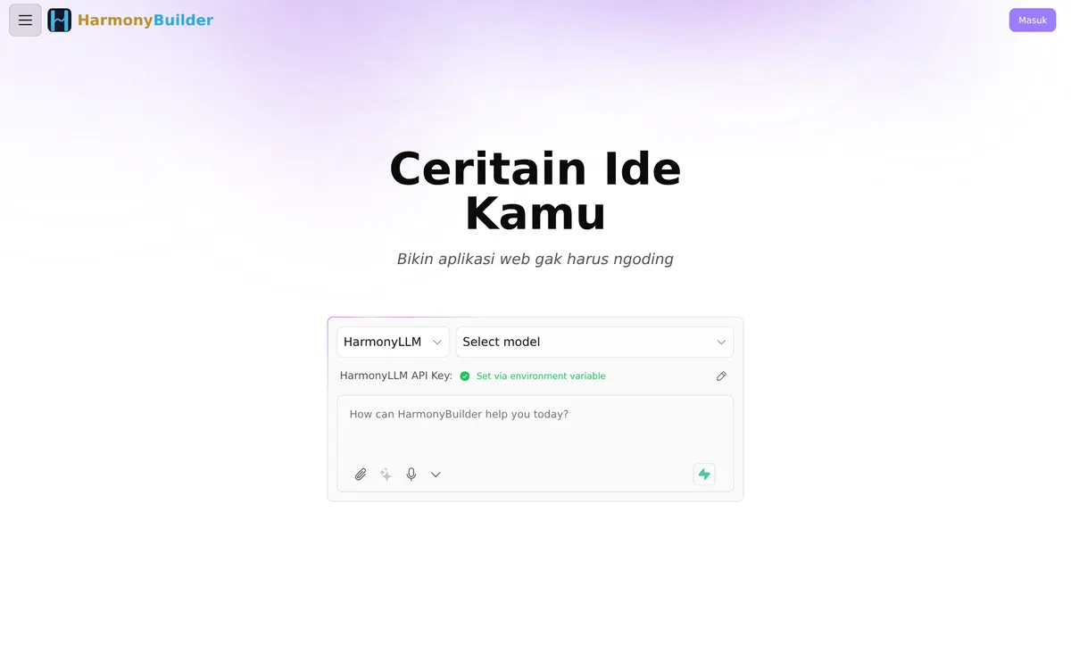 HarmonyBuilder — AI web app builder tanpa coding