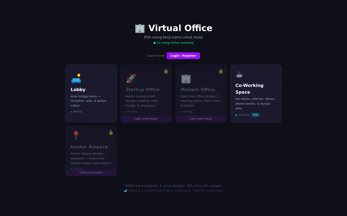 HarmonyOffice — virtual office 2D dengan ruang kerja real-time